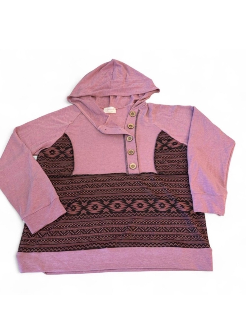 Sugarfox Aztec Print Lightweight Hoodie Sweatshirt Women’s 1X Boho Spring Pink